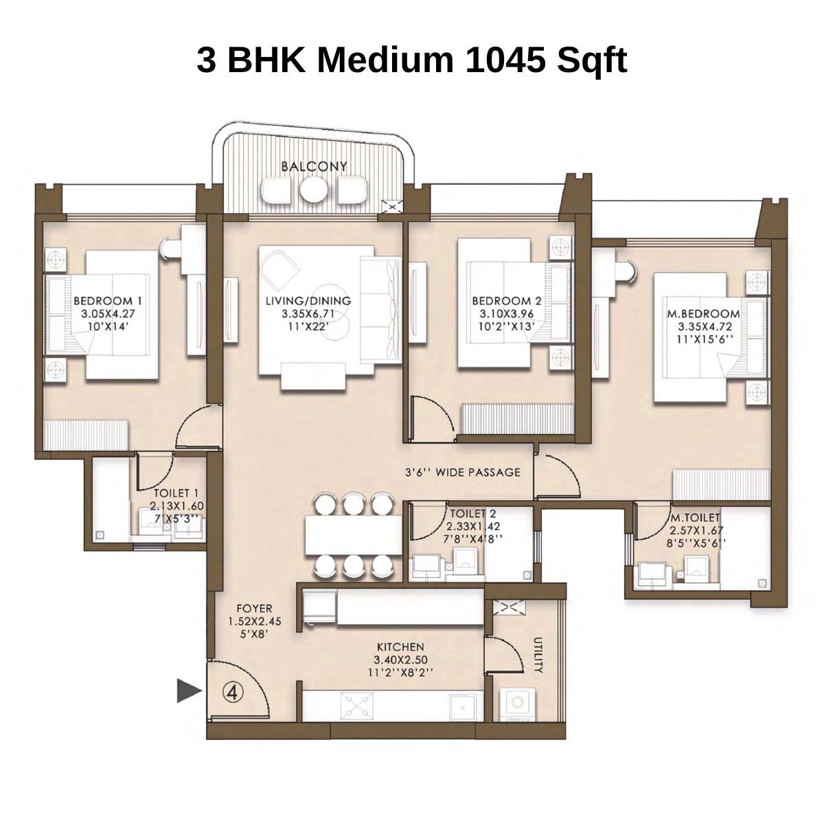 L&T-Island-Cove-Floor-Plan-Tower-2-3-BHK-Medium-1045-Sqft